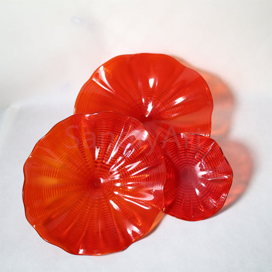 Hand made mouthblown Red color Chihuly glass plate Inspired wall decoration