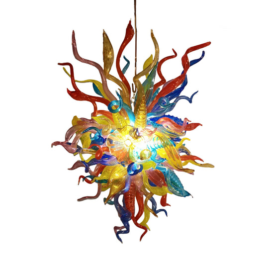 Custom multicolor blown glass lighting flower and leaves shape modern design