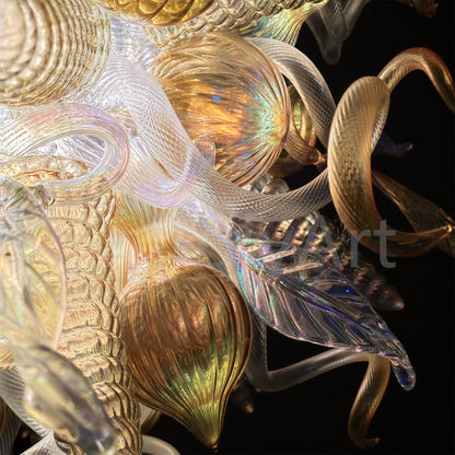 Gold mixed iridescence clear blown glass home hotel chandelier decoration chihuly tyle lighting art
