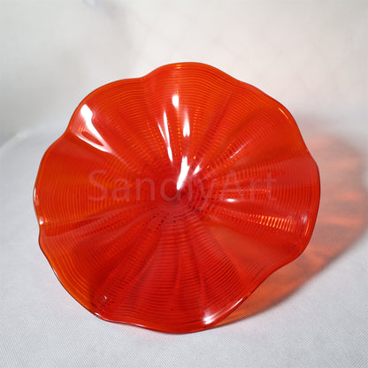 Hand made mouthblown Red color Chihuly glass plate Inspired wall decoration