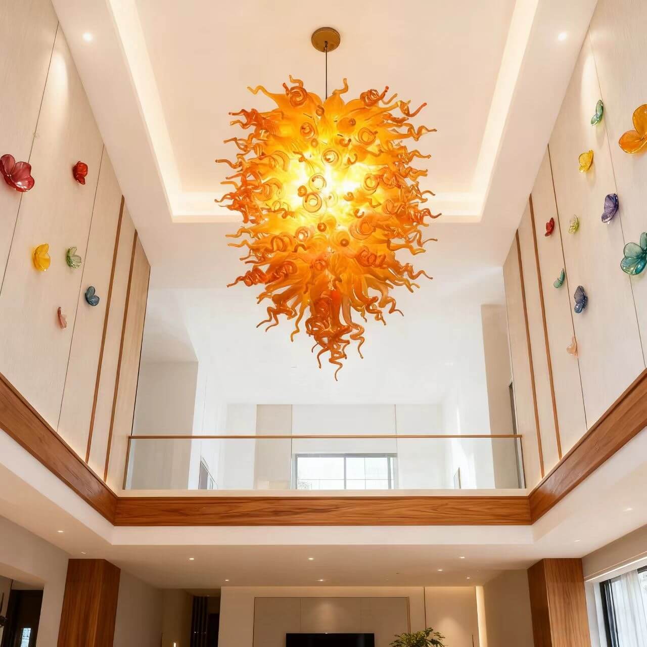 Yellow and orange blown glass light fixtures