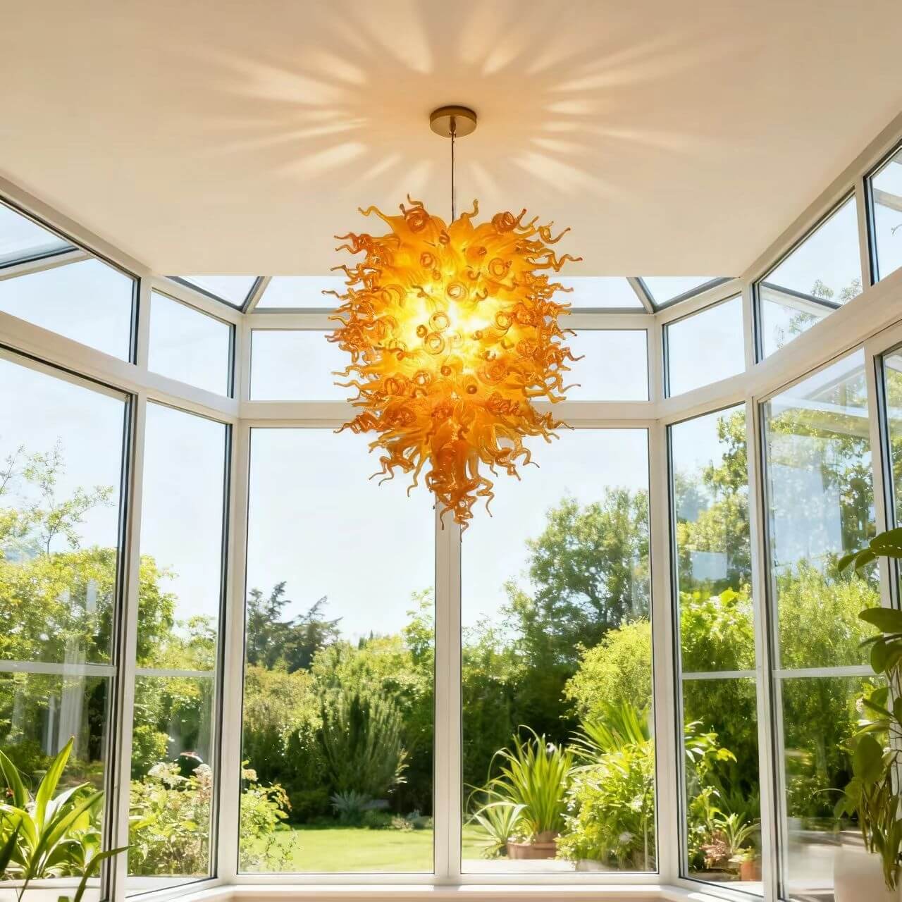 Yellow and orange blown glass light fixtures