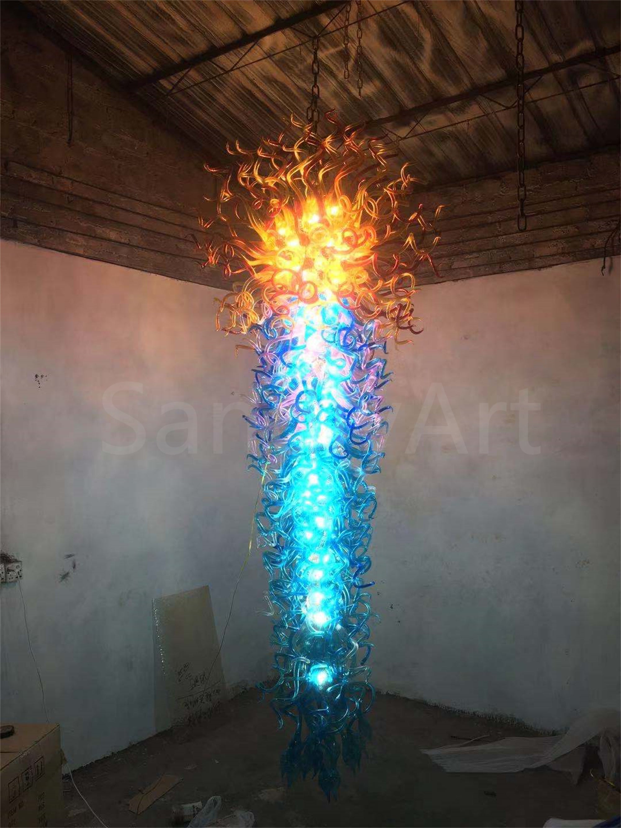 300cm tall big blown glass chandelier for hotel decoration