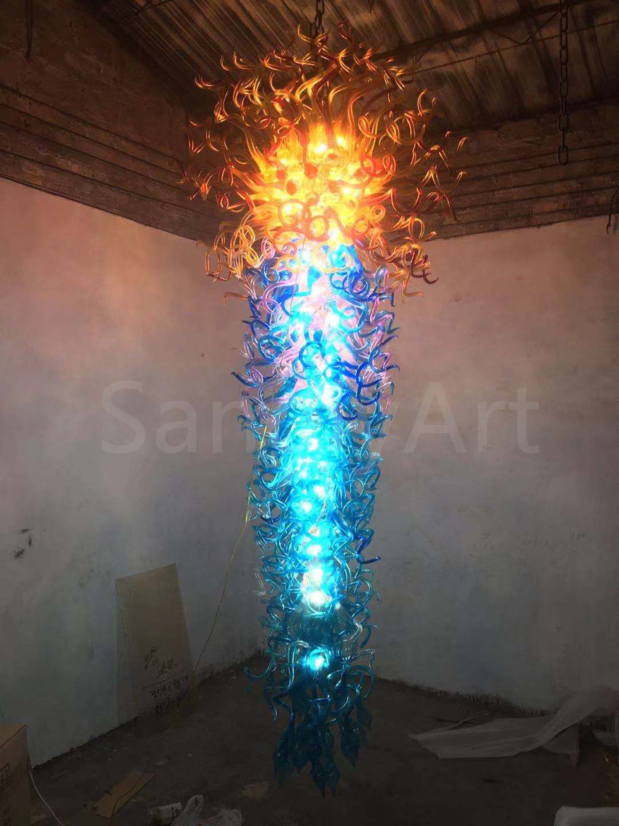 300cm tall big blown glass chandelier for hotel decoration