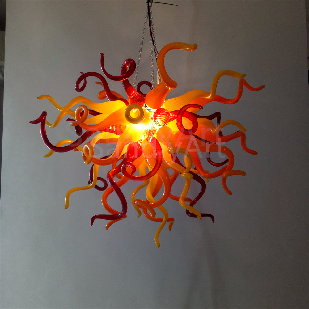 Modern dining room chandelier lighting glass red and orange, yellow color mixed