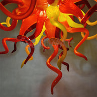 Modern dining room chandelier lighting glass red and orange, yellow color mixed