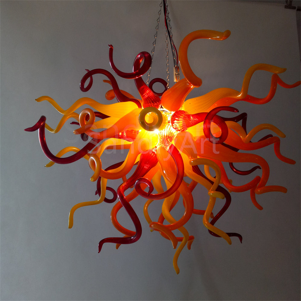 Modern dining room chandelier lighting glass red and orange, yellow color mixed