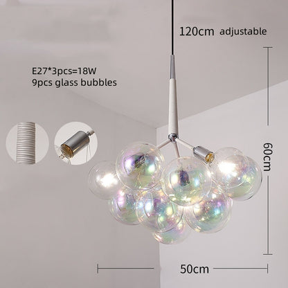 Hand made blown glass clear iridescent bubbles chandelier