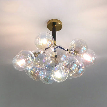 Hand made blown glass clear iridescent bubbles chandelier