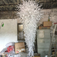 300cm height hand made big blown glass white chandelier villa hotel mall project lighting decoration