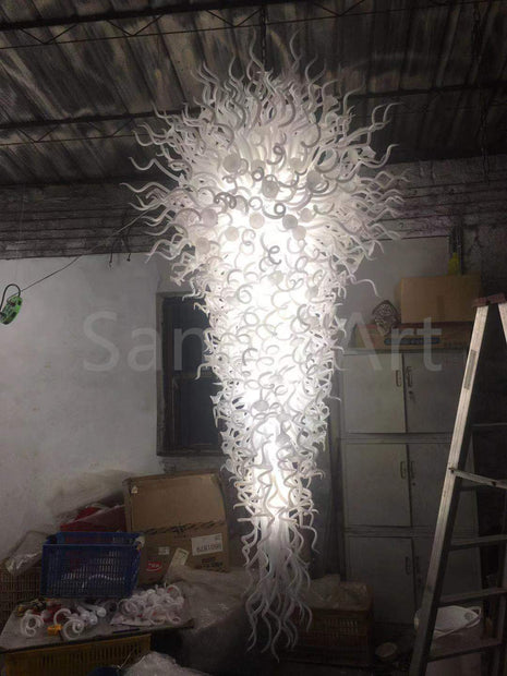 300cm height hand made big blown glass white chandelier villa hotel mall project lighting decoration