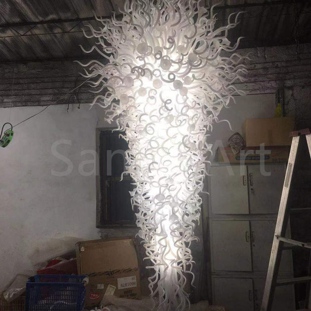 300cm height hand made big blown glass white chandelier villa hotel mall project lighting decoration