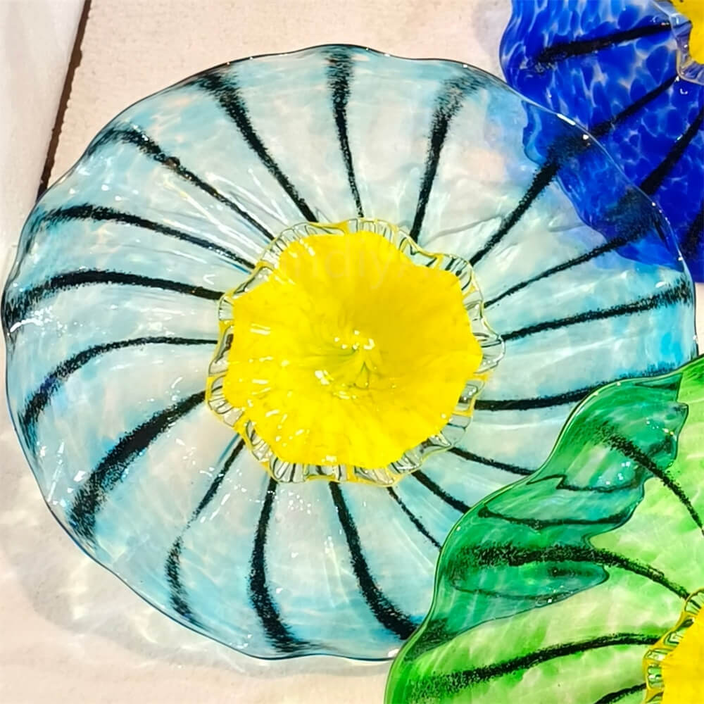 Chihuly style wall decoration blown glass platters hand made