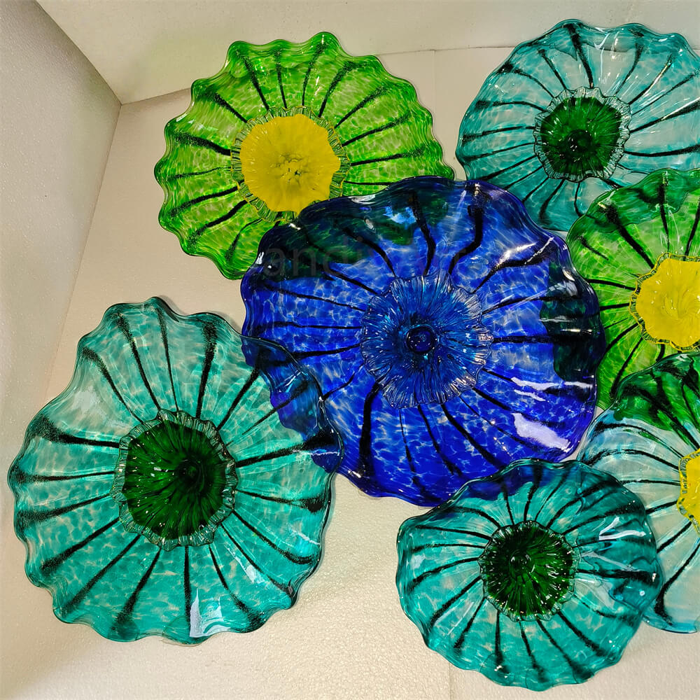 Chihuly style wall decoration blown glass platters hand made