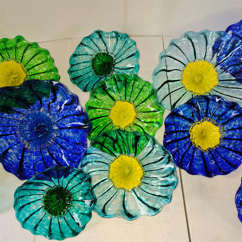 Chihuly style wall decoration blown glass platters hand made