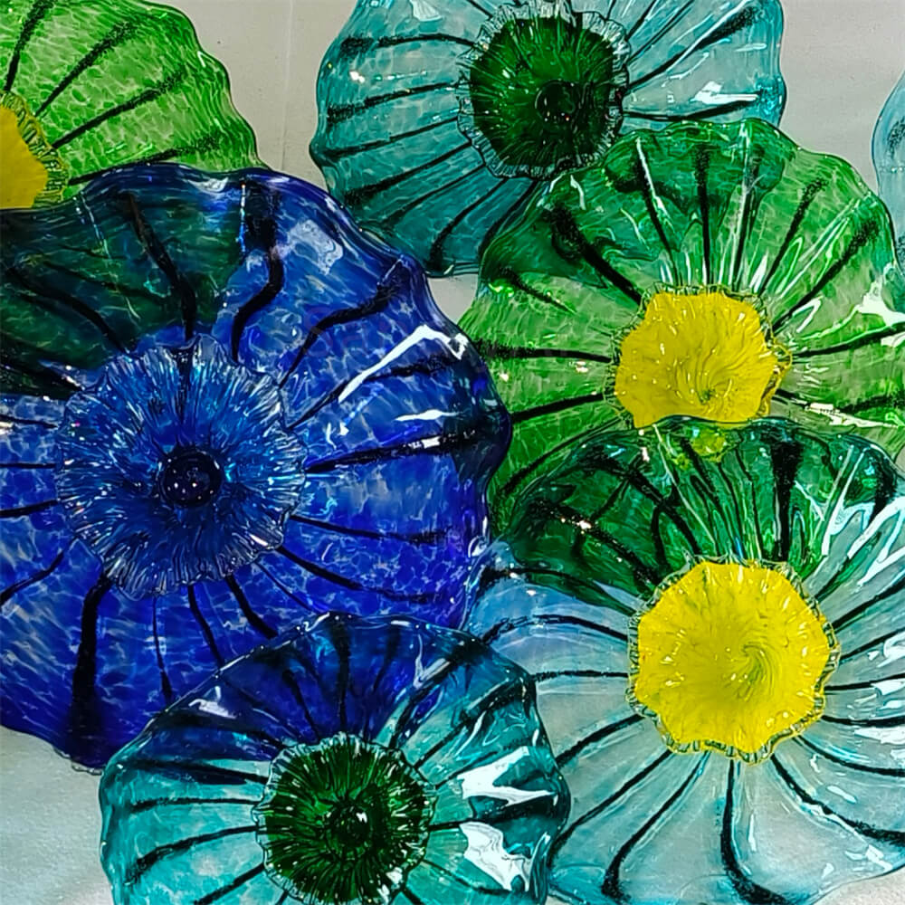 Chihuly style wall decoration blown glass platters hand made