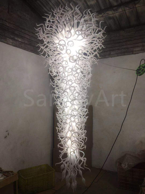300cm tall big white chihuly type glass chandelier for mall lighting decoration