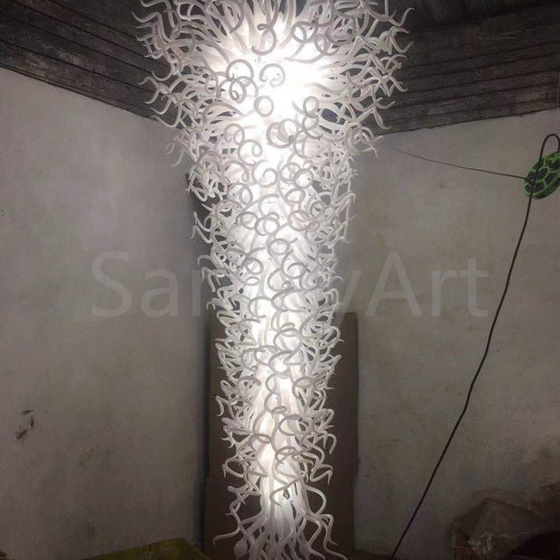 300cm tall big white chihuly type glass chandelier for mall lighting decoration