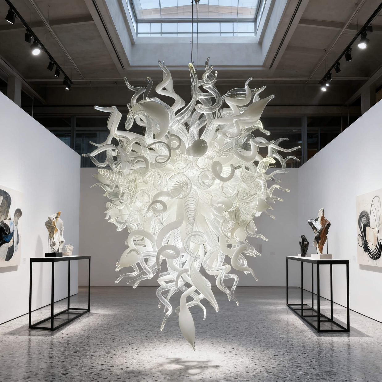White and clear glass chandelier