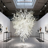 White and clear glass chandelier