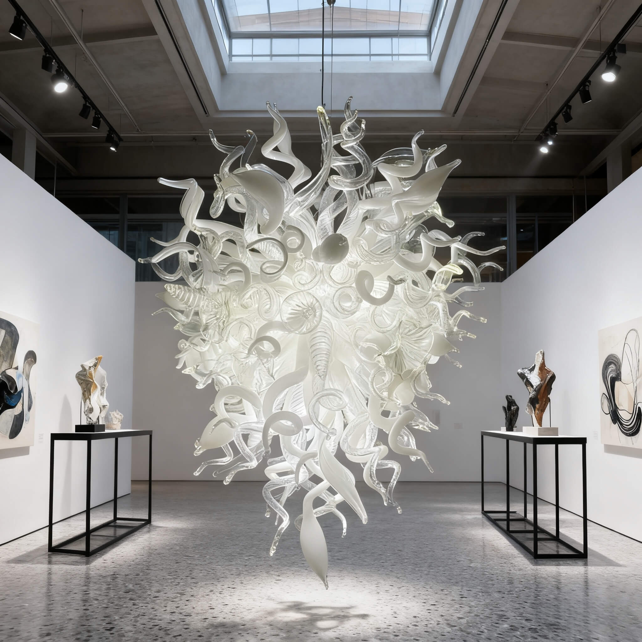White and clear glass chandelier