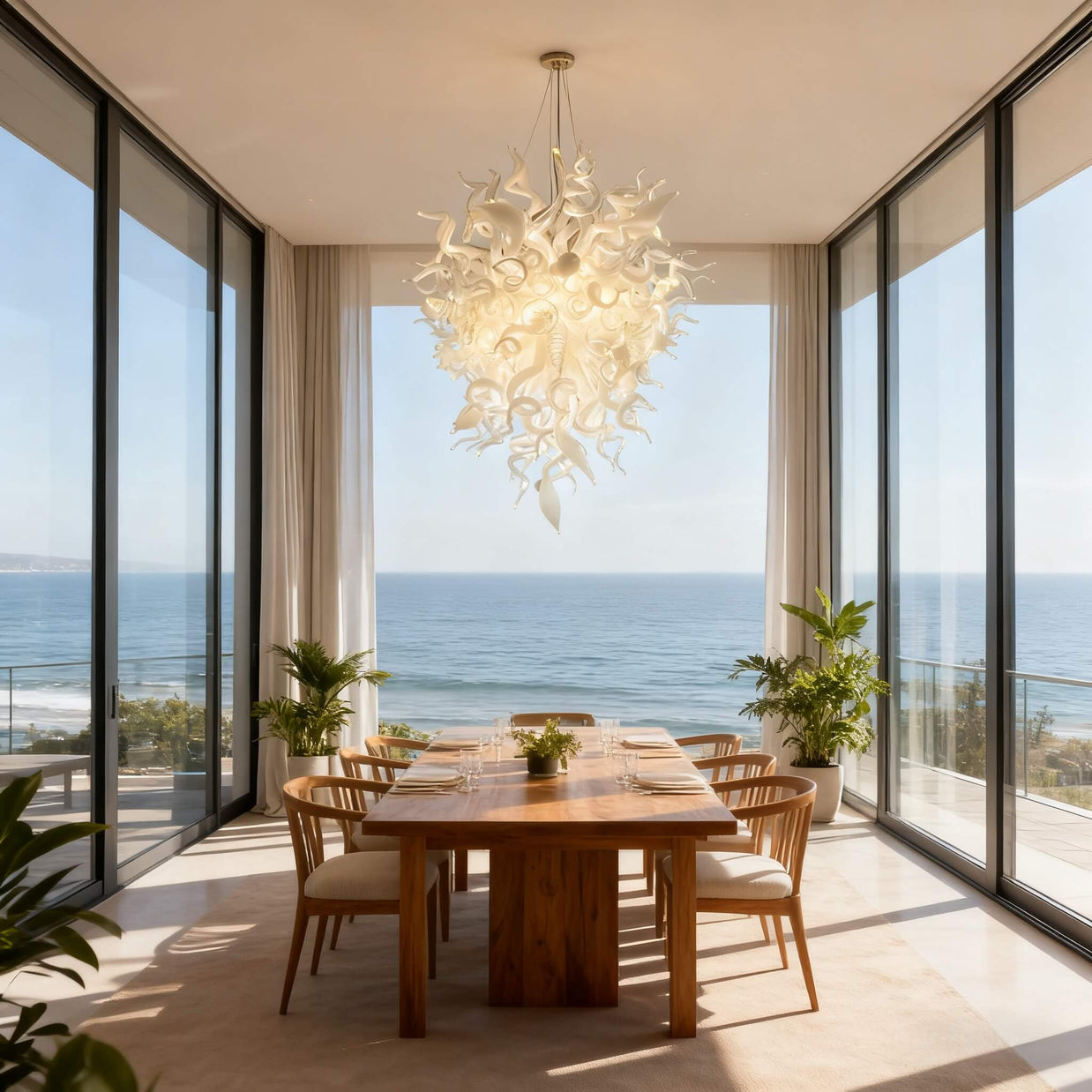 White and clear glass chandelier