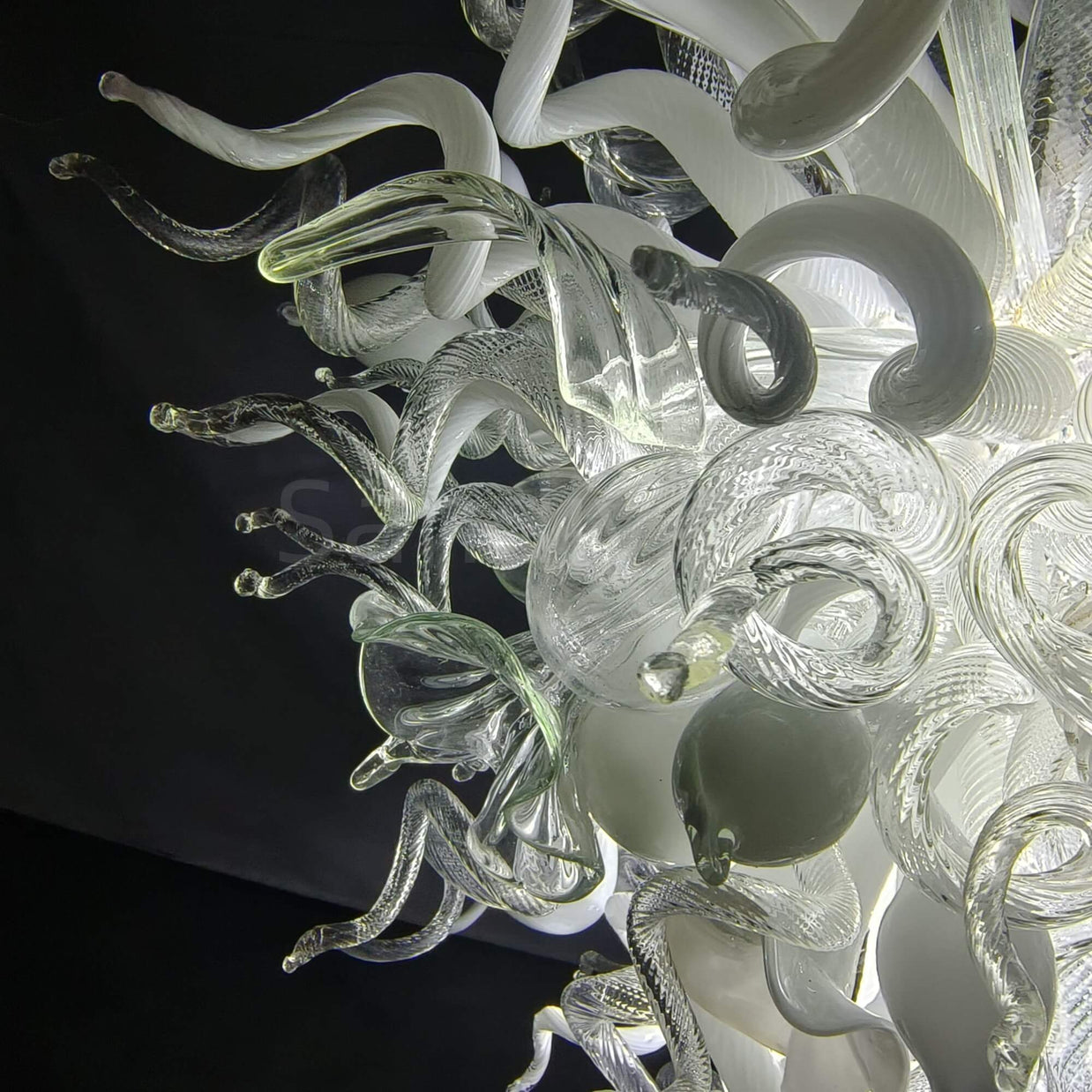 White and clear glass chandelier
