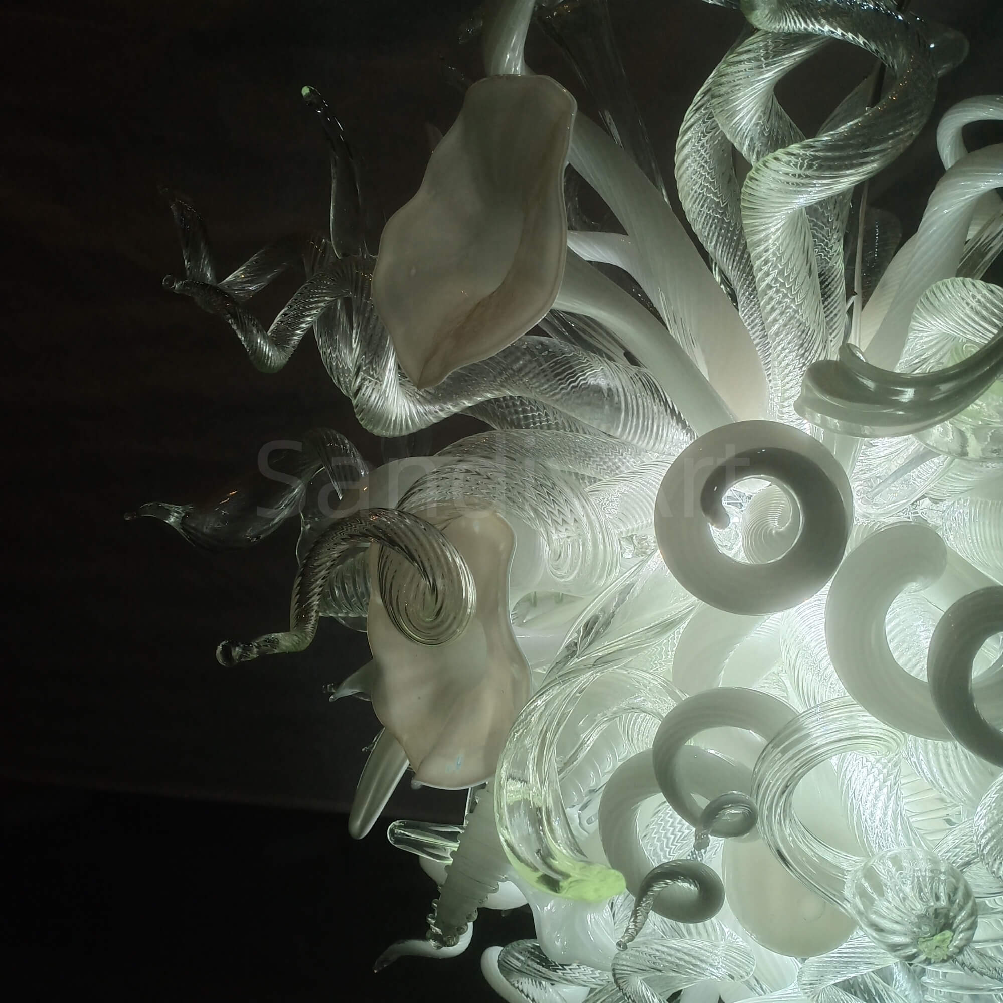 White and clear glass chandelier