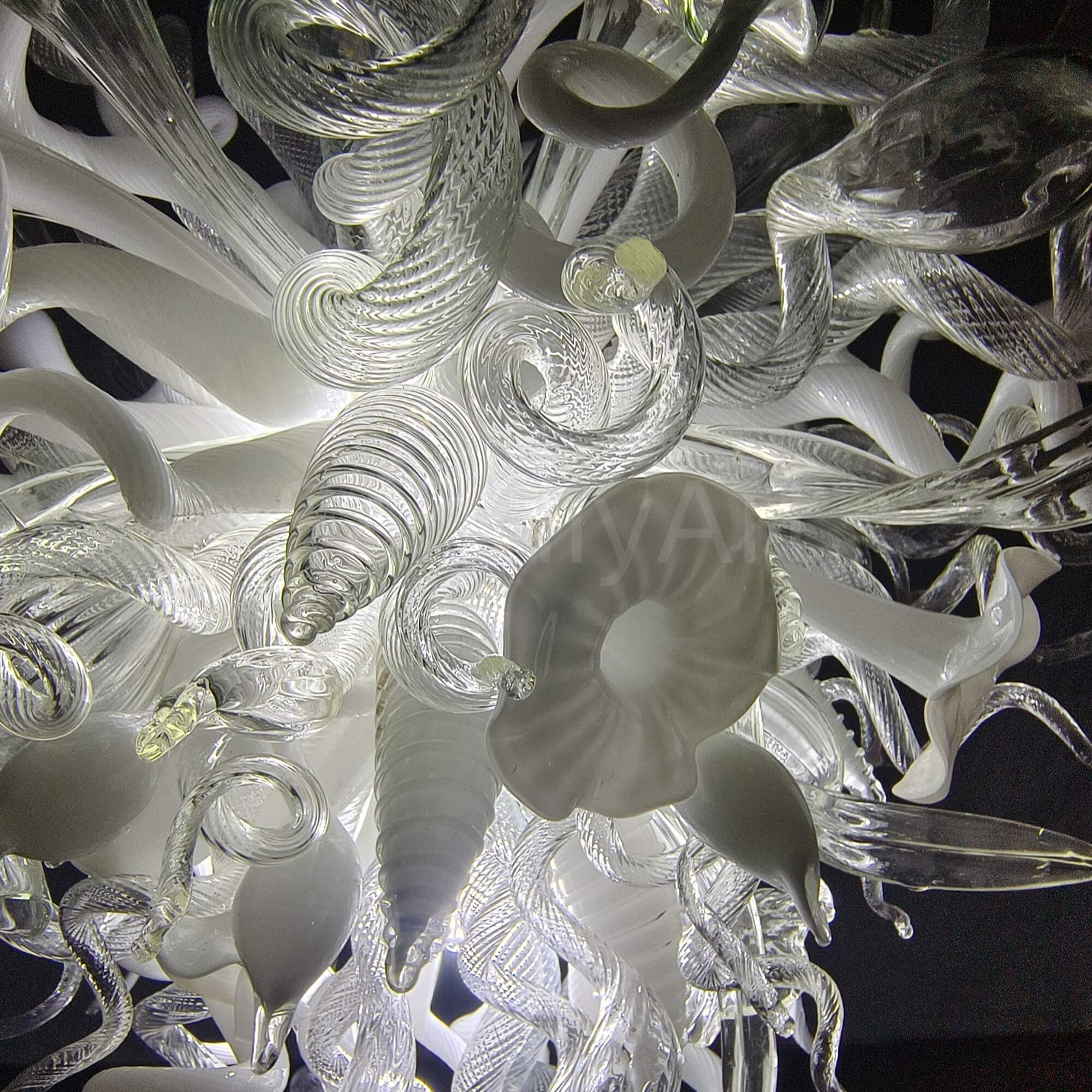 White and clear glass chandelier