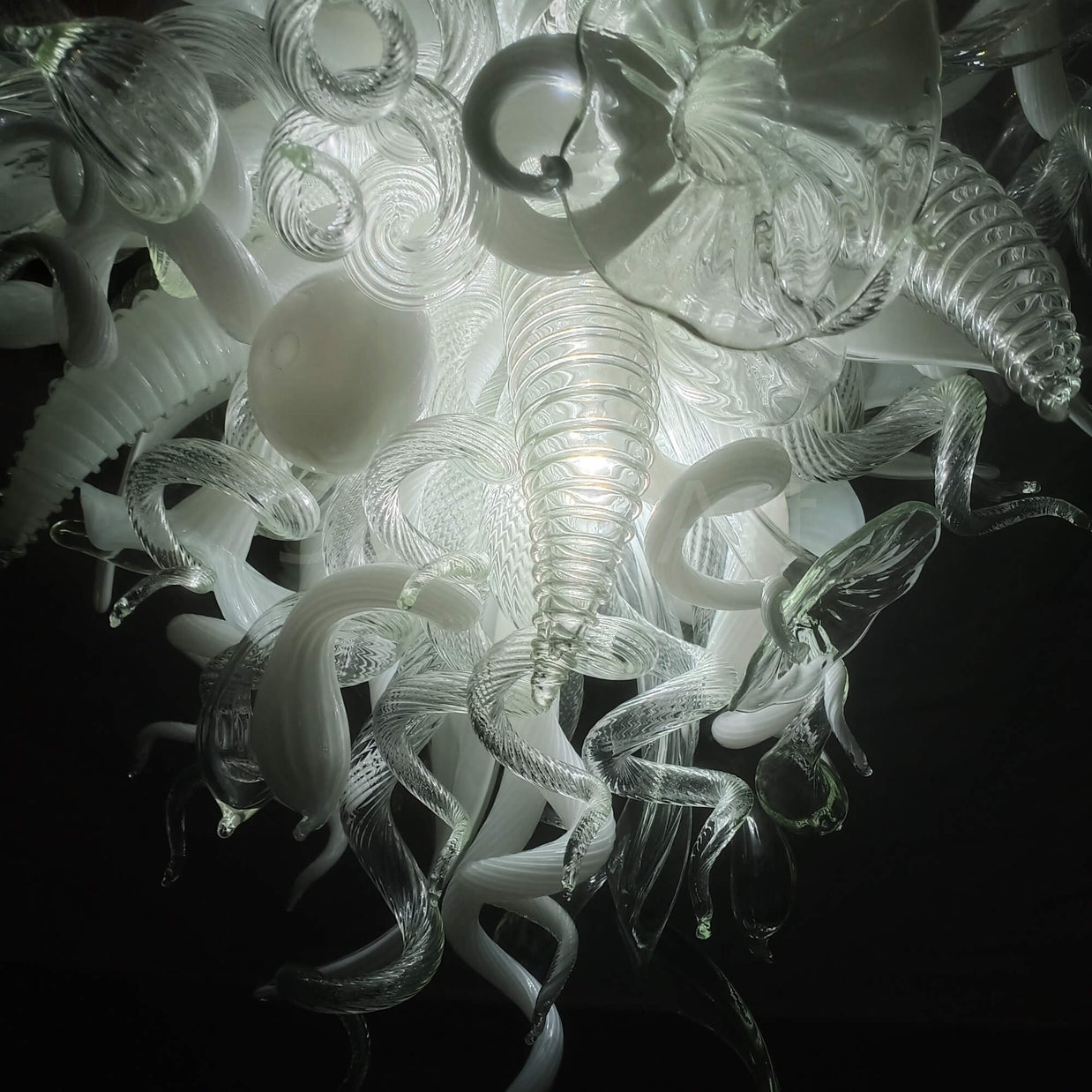 White and clear glass chandelier