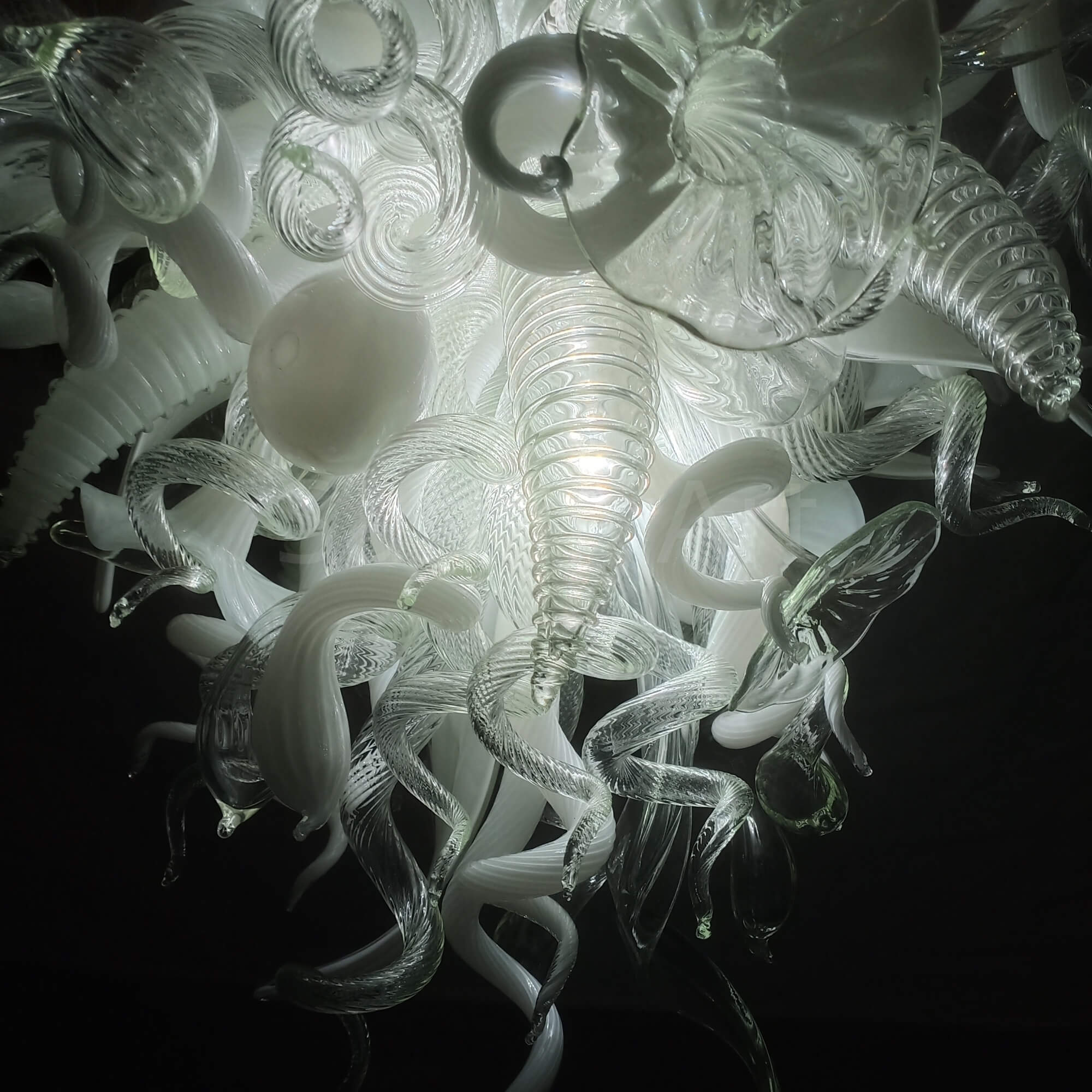 White and clear glass chandelier