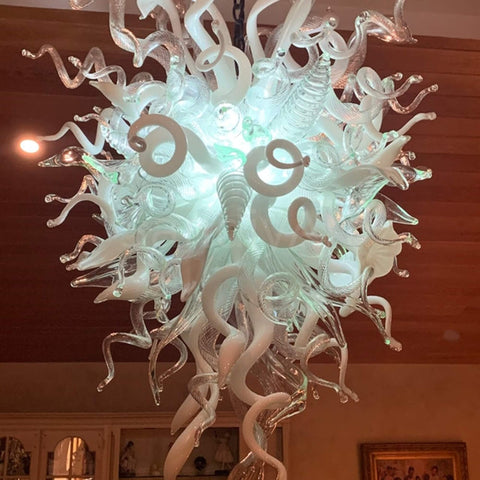 White and clear glass chandelier