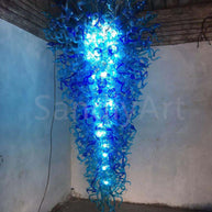 300cm tall hotel chandelier bule color hand made blown glass made Inspired by Chihuly