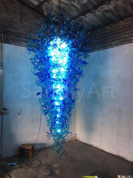 300cm tall hotel chandelier bule color hand made blown glass made Inspired by Chihuly