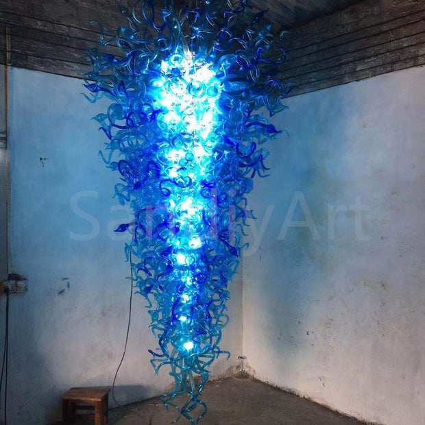 300cm tall hotel chandelier bule color hand made blown glass made Inspired by Chihuly