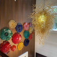 Amber color big glass chandelier