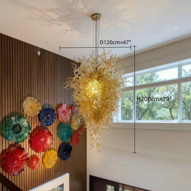 Amber color big glass chandelier