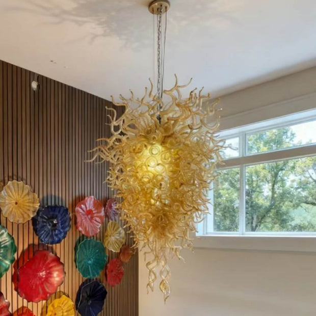 Amber color big glass chandelier