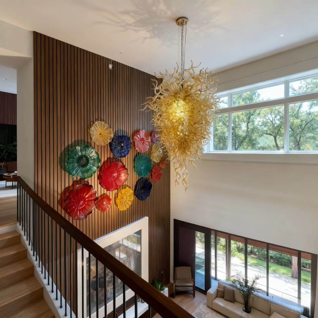 Amber color big glass chandelier