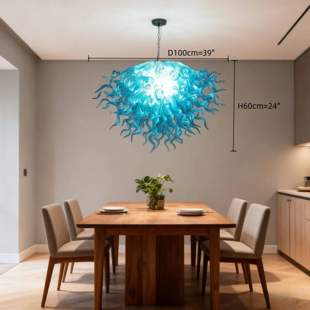 Hand made blown glass blue chandelier