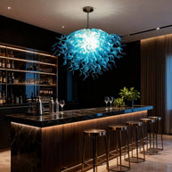 Hand made blown glass blue chandelier