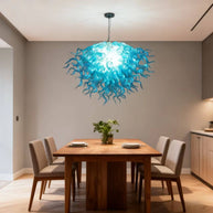 Hand made blown glass blue chandelier