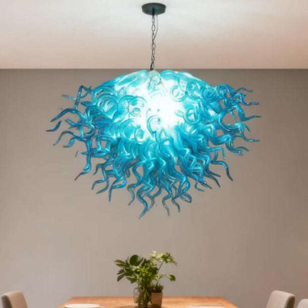 Hand made blown glass blue chandelier