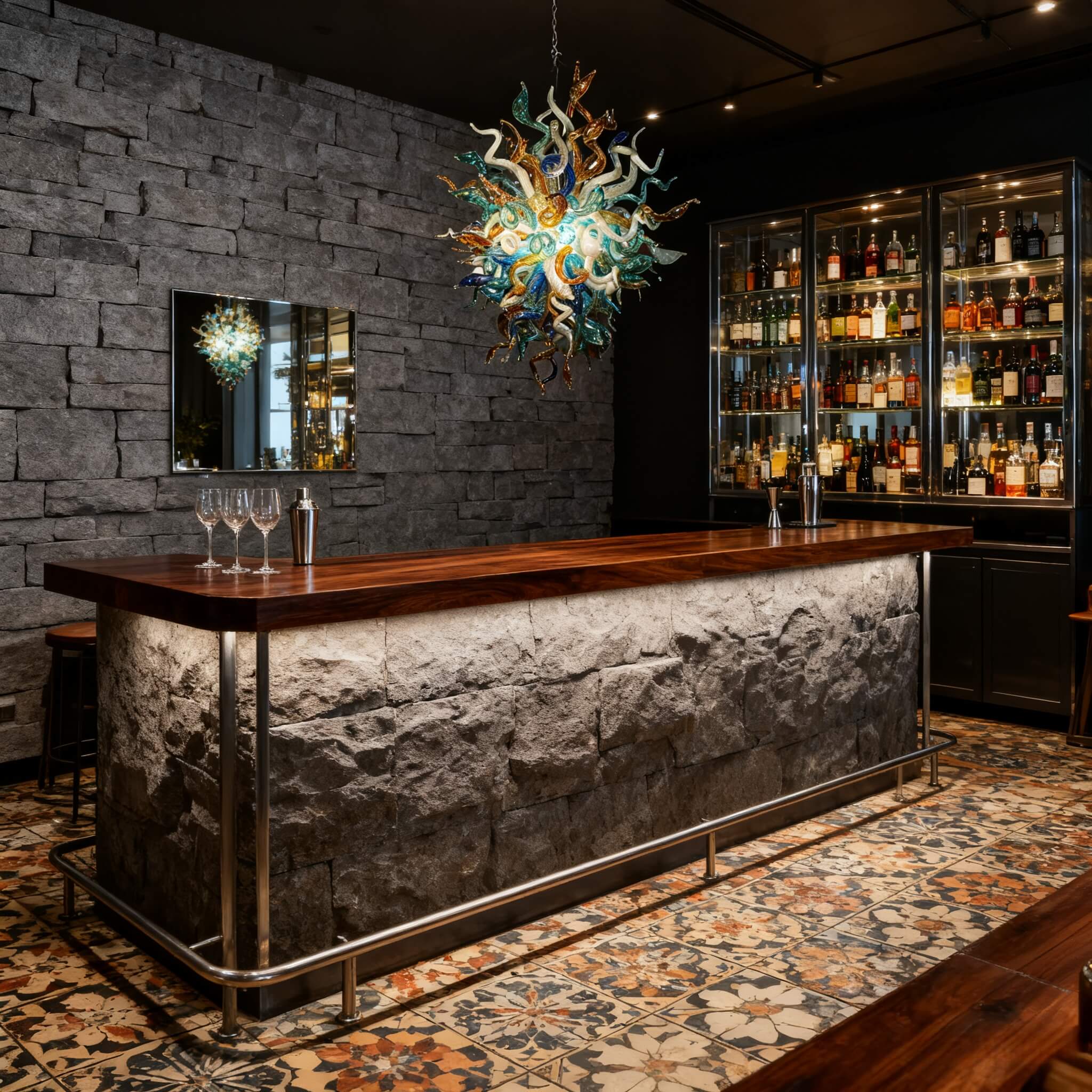 Custom design blown glass chandelier