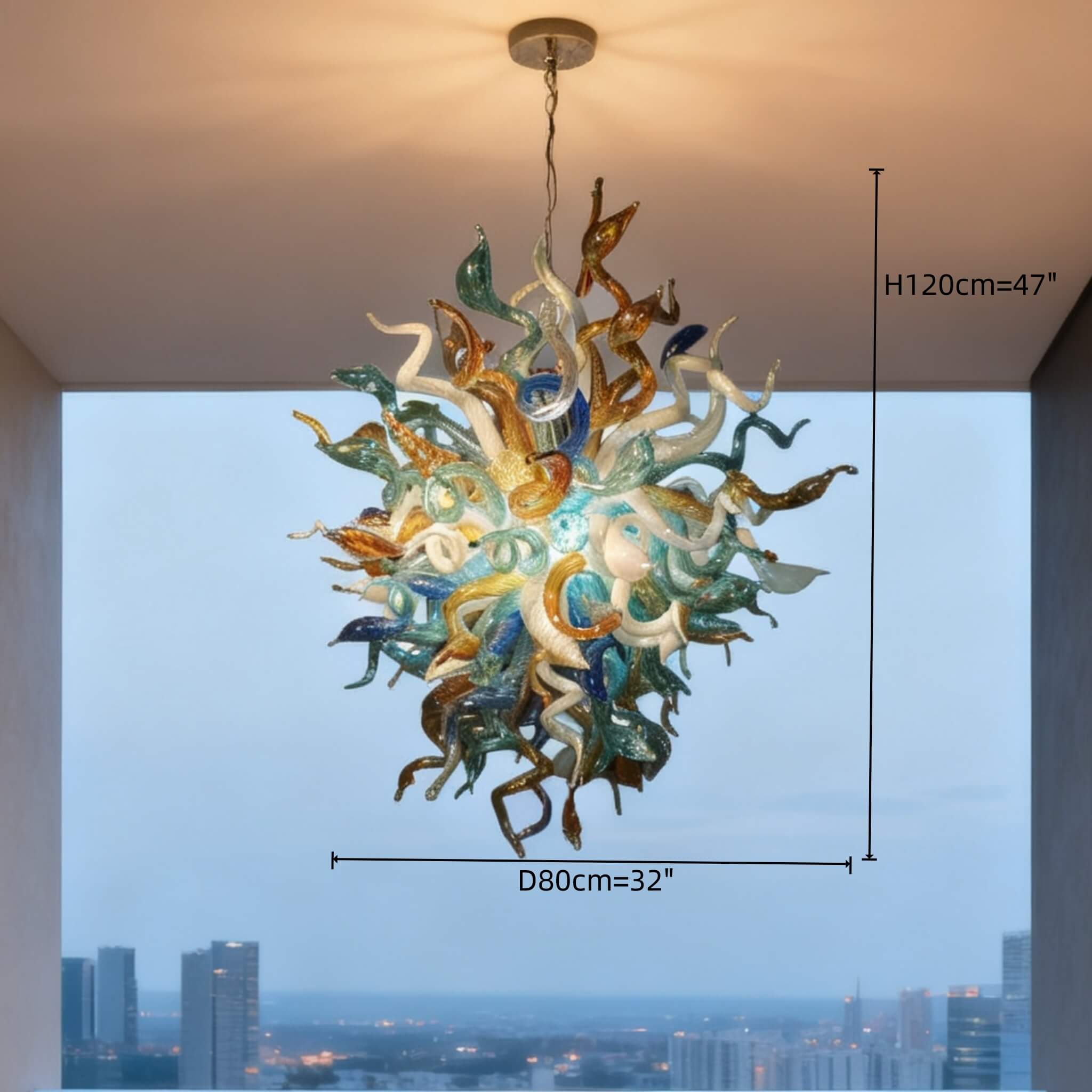 Custom design blown glass chandelier