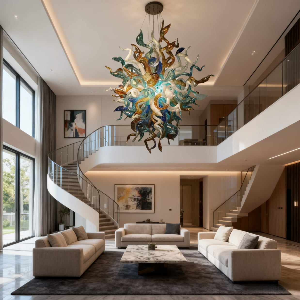 Custom design blown glass chandelier