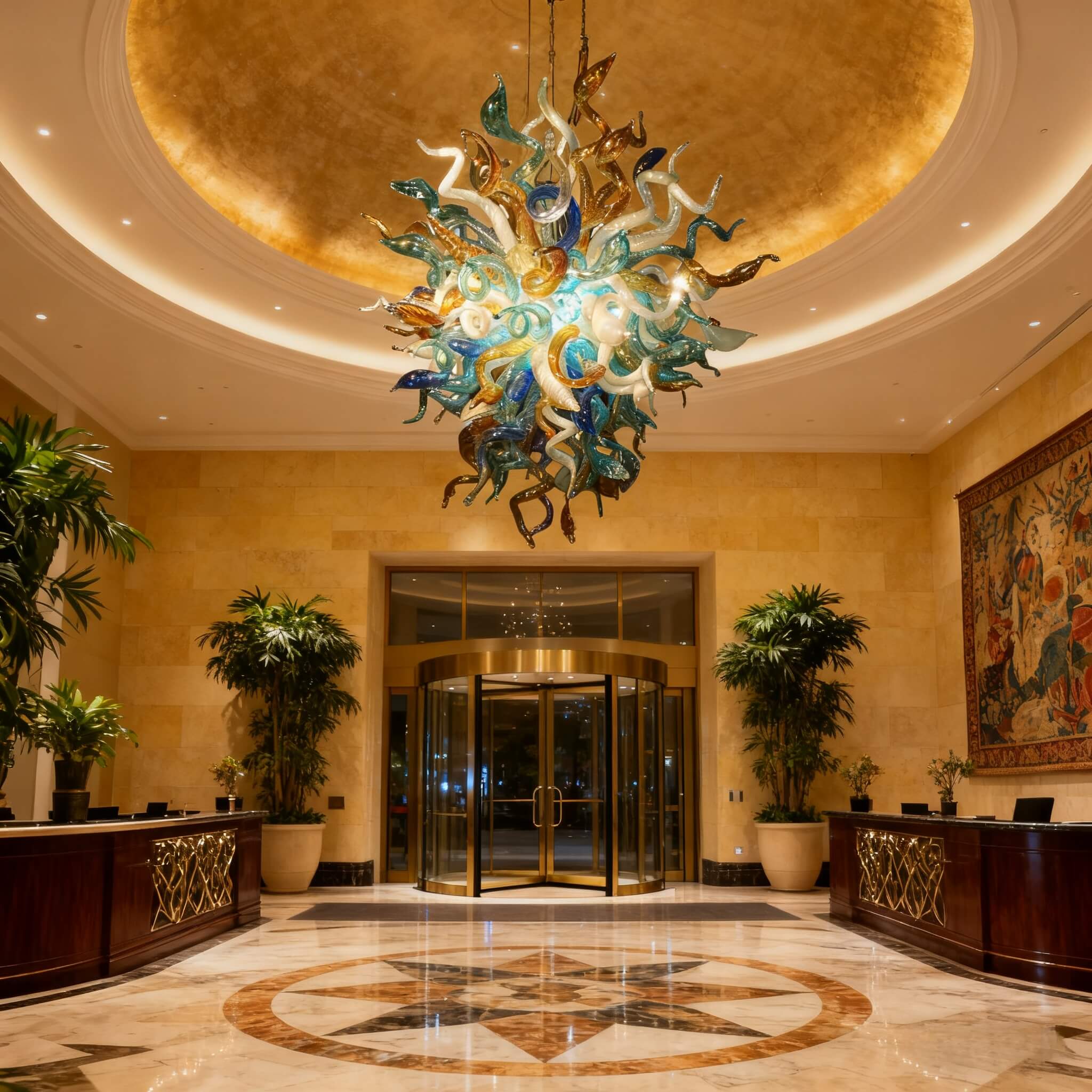 Custom design blown glass chandelier