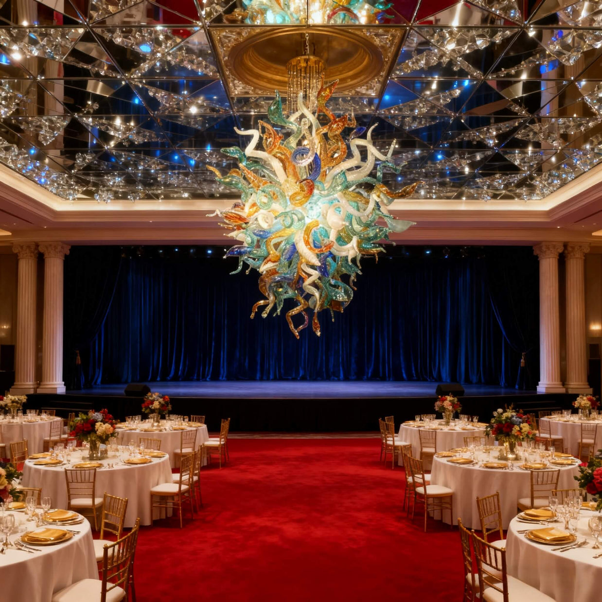 Custom design blown glass chandelier