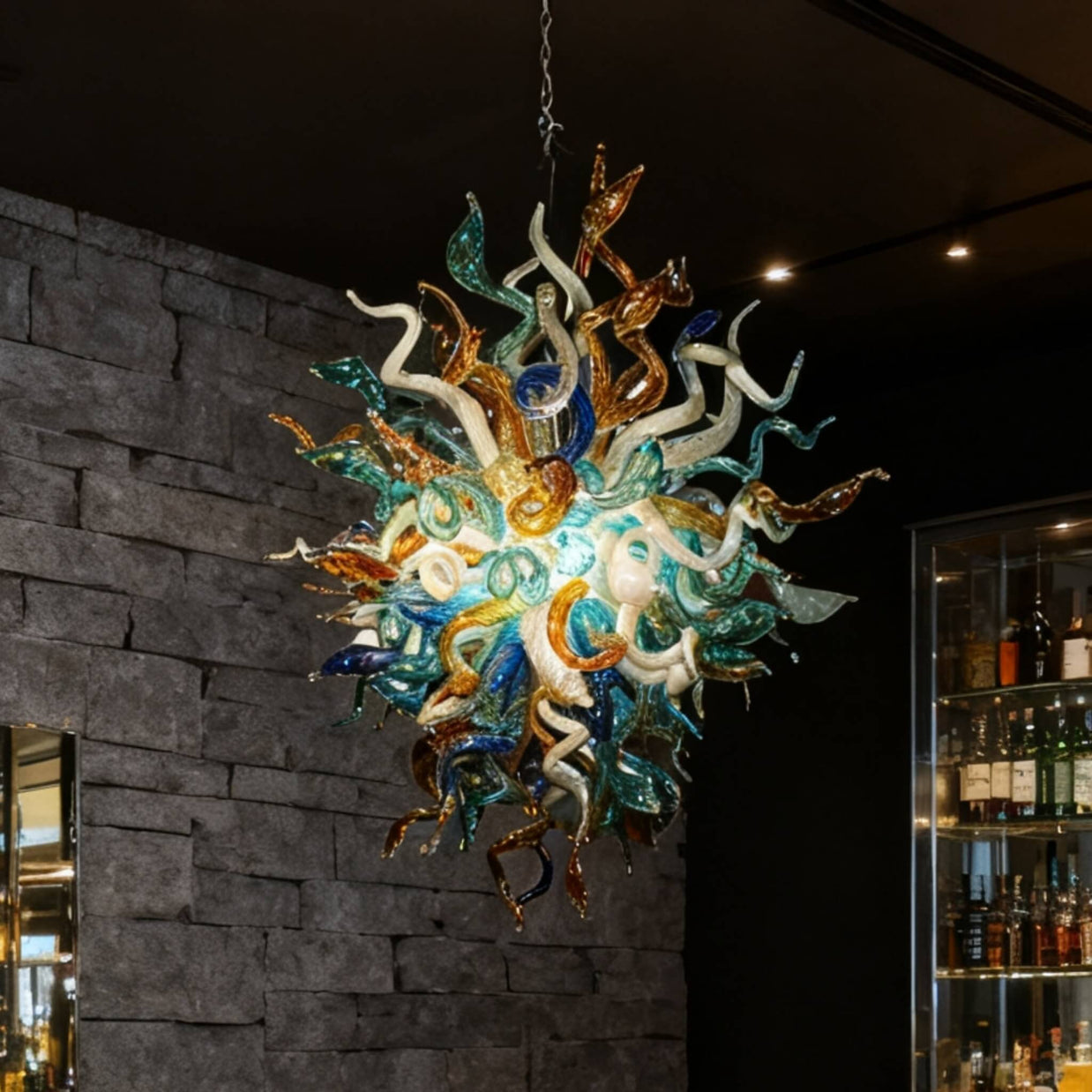 Custom design blown glass chandelier