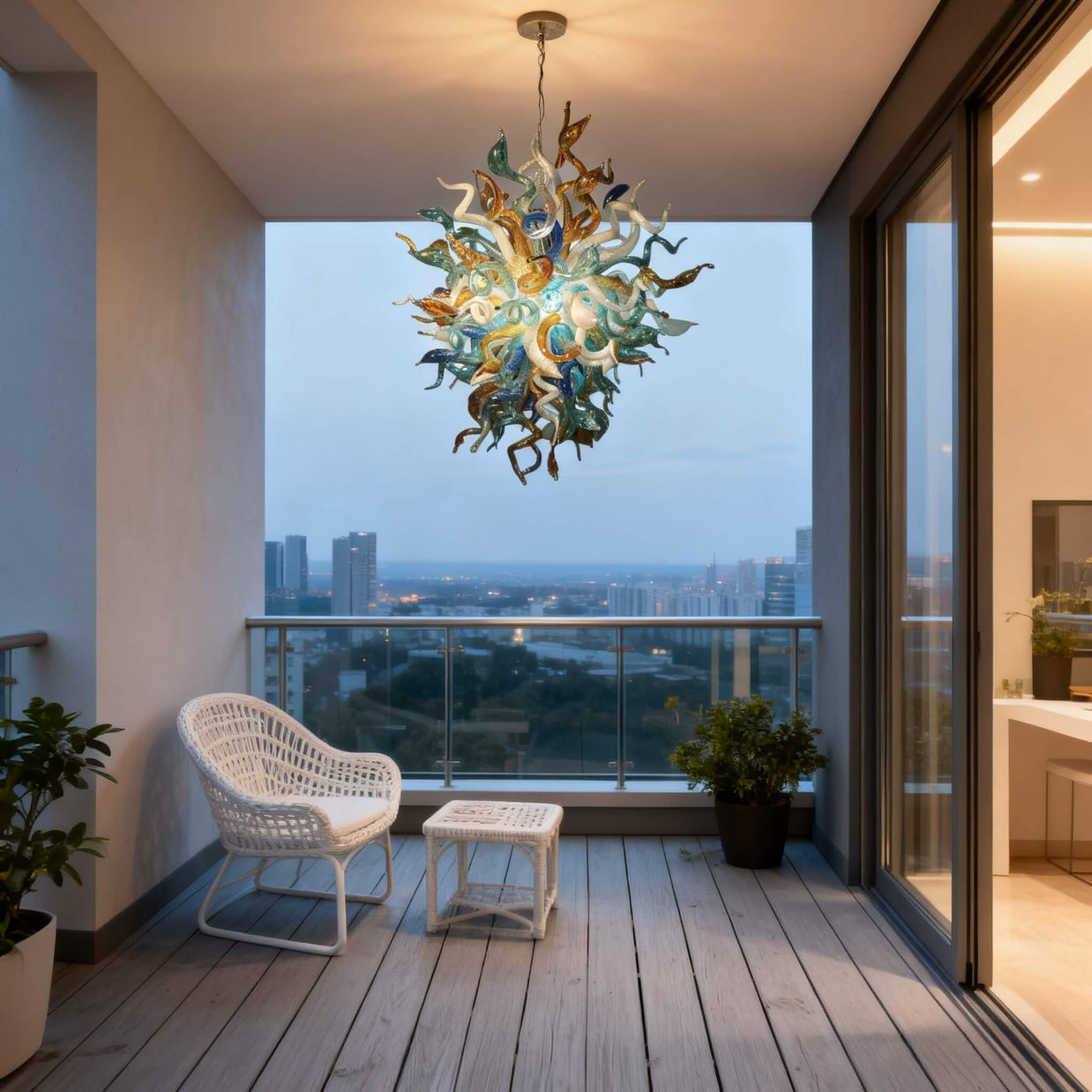 Custom design blown glass chandelier